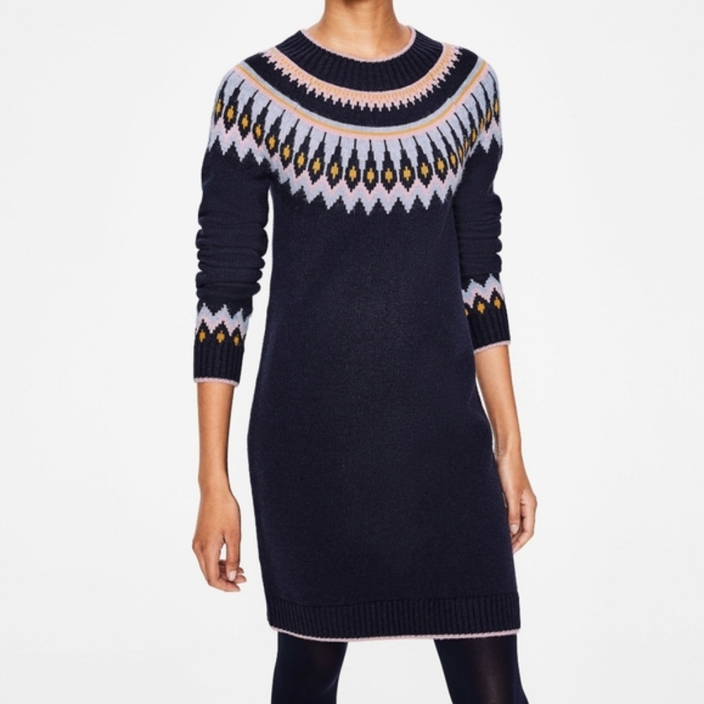 Boden Agnes Fair Isle Nordic Alpaca Blend Navy Sweater Dress Size 10
